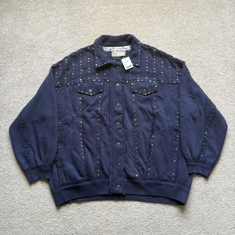 We The Free Jacket Free People Small Navy Studded Cotton Snap Keepin' On Trucker